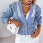 Pearls Decor Frill Hem Knit Cardigan