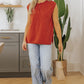 Orange Solid Color Split V Neck Short Sleeve Sweater