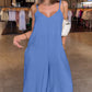 Plain Adjustable Strap Wide Leg Jumpsuit Casual Loose Fit Romper