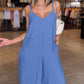 Plain Adjustable Strap Wide Leg Jumpsuit Casual Loose Fit Romper