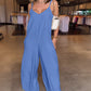 Plain Adjustable Strap Wide Leg Jumpsuit Casual Loose Fit Romper