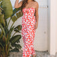 Pink Floral Print Twisted Bandeau Keyhole Pleated Wide Leg Jumpsuit
