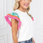 White Contrast Ricrac Floral Sleeve Top