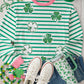 Bright Green Striped Sequin Clover Graphic Colorblock Long Sleeve St Patrick Top