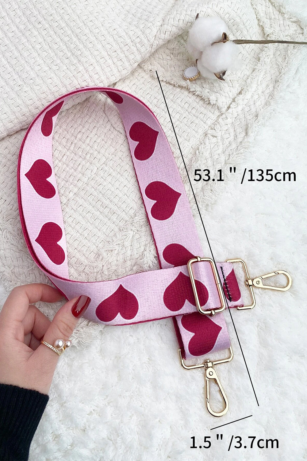 Bright Pink Heart Shape Print Adjustable Wide Bag Strap