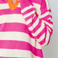 Rose Stripe Color Block Collared V Neck Drop Shoulder Sweater