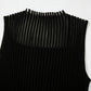 Black Ribbed Texture Mesh Cutout Knitted Sweater Vest