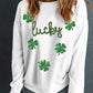 White lucky Clover Sequin Graphic Drop Shoulder Sweatshirt