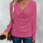 Cowl Neck Batwing Sleeve Ruched T Shirt Casual Slim Fit Top