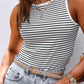 White Striped Print Ribbed Knit Sleeveless Top
