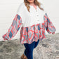 Apricot Plus Size Printed Patchwork Textured Buttoned Blouse