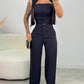2 Pieces Outfit Bandeau Button Decor Vest Top and Casual Wide Leg Pants Set