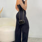 2 Pieces Outfit Bandeau Button Decor Vest Top and Casual Wide Leg Pants Set