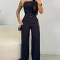2 Pieces Outfit Bandeau Button Decor Vest Top and Casual Wide Leg Pants Set
