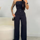 2 Pieces Outfit Bandeau Button Decor Vest Top and Casual Wide Leg Pants Set