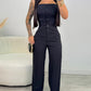 2 Pieces Outfit Bandeau Button Decor Vest Top and Casual Wide Leg Pants Set