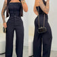 2 Pieces Outfit Bandeau Button Decor Vest Top and Casual Wide Leg Pants Set
