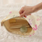 Beige Bow Knot Print Zipper Corduroy Large Cosmetic Bag