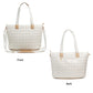 White Quilted Patchwork Large Tote Bag and Clutch 2pcs Set