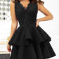 Lace V Neck Sleeveless Zipper Design Cinched Waist A Line Mini Dress Elegant Party Dress
