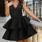 Lace V Neck Sleeveless Zipper Design Cinched Waist A Line Mini Dress Elegant Party Dress