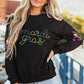 Black Ceramic Rhinestone mardi gras Letter Graphic Sweatshirt