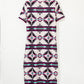 Beige Western Aztec Printed Long T-shirt Dress