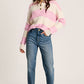 Pink Stripe Cable Knit Collared Henley Sweater