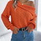 Skew Neck Long Sleeve Cable Knit Sweater
