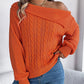 Skew Neck Long Sleeve Cable Knit Sweater