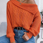 Skew Neck Long Sleeve Cable Knit Sweater