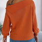 Skew Neck Long Sleeve Cable Knit Sweater