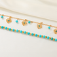 Gold Turquoise Beaded Flower Charm Layered Adjustable Anklet