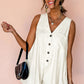 Beige Sleeveless V Neck Buttoned Front Chest Pocket Romper