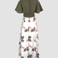 2 Pieces Outfit Plain V Neck Short Sleeve Ruched Top and Casual Floral Print Wide Leg Pants Set