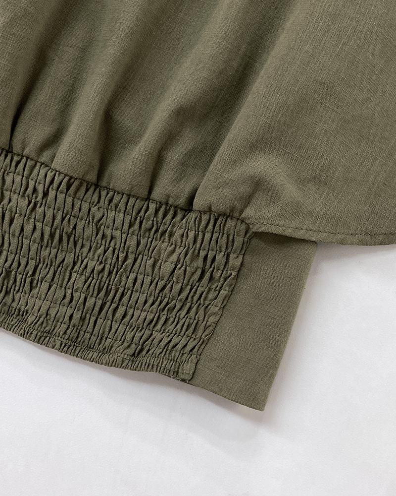 2 Pieces Outfit Plain V Neck Short Sleeve Ruched Top and Casual Floral Print Wide Leg Pants Set