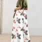 2 Pieces Outfit Plain V Neck Short Sleeve Ruched Top and Casual Floral Print Wide Leg Pants Set