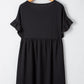 Black Textured Ruffled Sleeve Babydoll Plus Dress