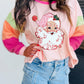 Pink Christmas Santa Claus Graphic Colorblock Patchwork Top