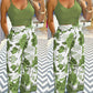 2 Piece Floral Print U Neck Spaghetti Strap Top High Waist Wide Leg Vacation Pants Set with Pocket