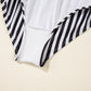 Black Stripe Plus Size Self Tie Straps O-Ring Waistband One Piece Swimsuit