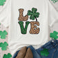 White Cheetah Clover LOVE Graphic St. Patricks Crewneck Tee