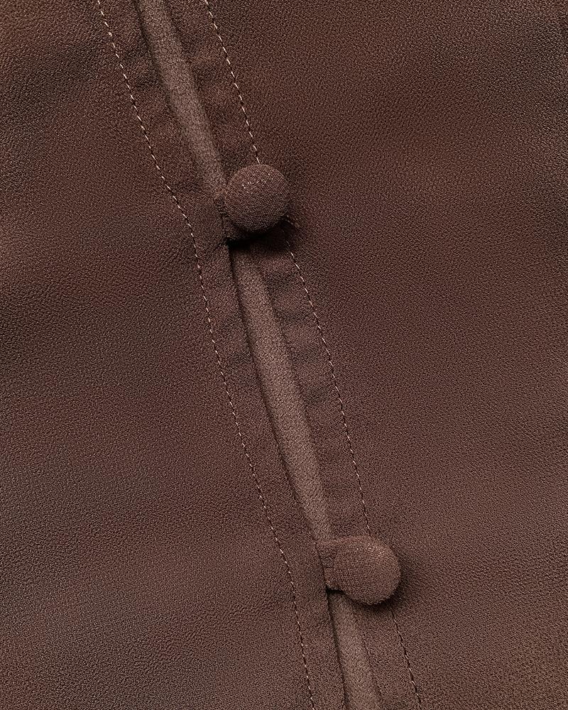 V Neck Shoulder Asymmetrical Ruffles Blouse Casual Button Front Long Sleeve Top