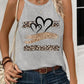 Leopard Print Heart Pattern Heart Sleeveless Tank Casual Loose Fit Top