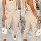 2 Piece U Neck Spaghetti Strap Top O Ring Belt Long Pants Ribbed Pants Set