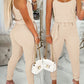 2 Piece U Neck Spaghetti Strap Top O Ring Belt Long Pants Ribbed Pants Set