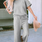 Gray Textured Loose Fit T Shirt and Drawstring Pants Set
