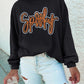 Black Spooky Rhinestone Drop Shoulder Graphic Sweatshirt