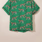 Green Cheetah Print Short Sleeve Shirt and Pants Pajama Set