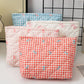 White Bow Knot Print Zipper Quilted Large Cosmetic Bag